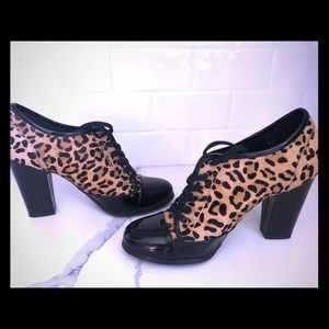 Leopard print lace-up booties